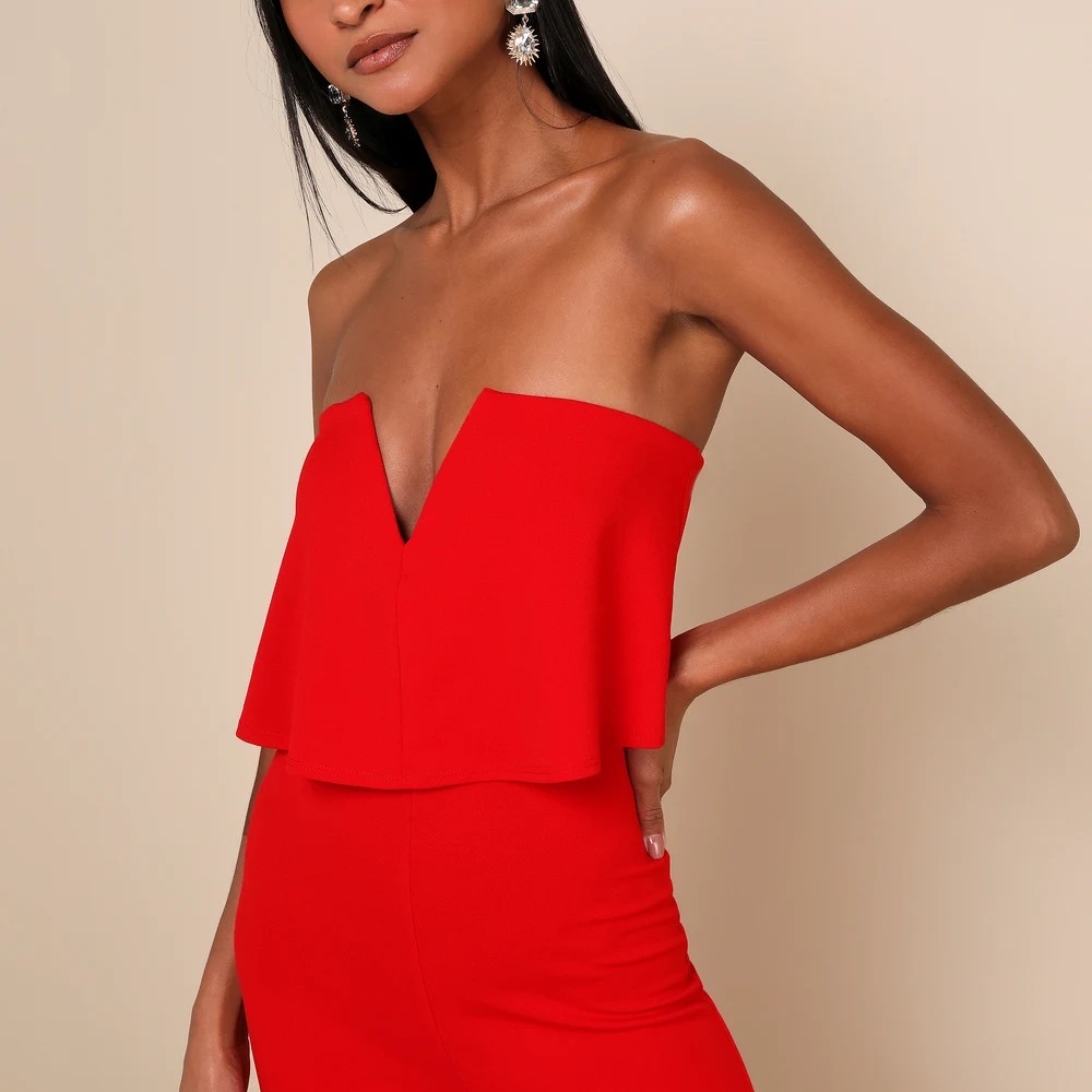 Lulu's Strapless Red Jumpsuit